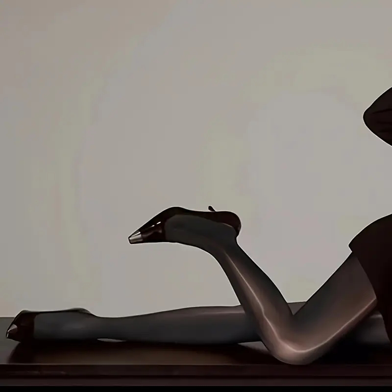 Tights Pantyhose Sheer - Damskie błyszczące czarne rajstopy z wysokim